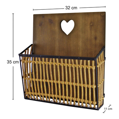 Metal & Wicker Wall Hanging Magazine Rack