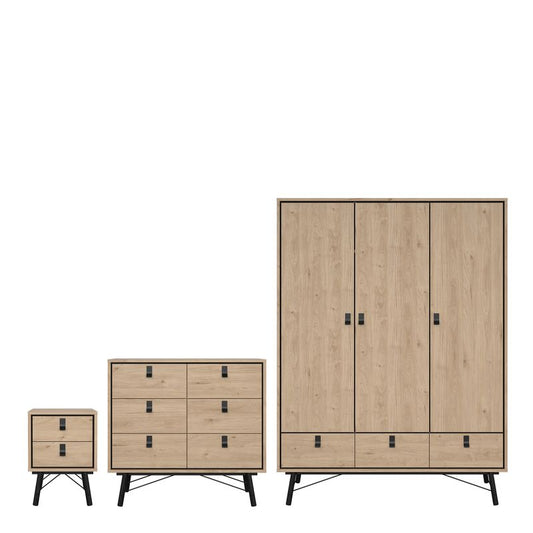 Ry Package - Wardrobe 3 Doors + 3 Drawers + Double Chest 6 Drawers + Bedside Cabinet 2 Drawers