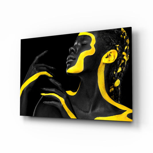 Yellow Woman Glass Wall Art