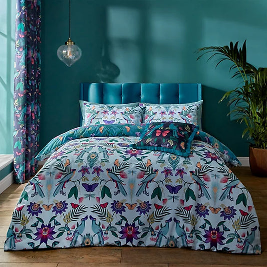 Catherine Lansfield Mya Tropical Floral Reversible Duvet Cover Set with Pillowcases