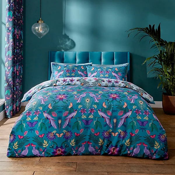 Catherine Lansfield Mya Tropical Floral Reversible Duvet Cover Set with Pillowcases