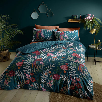 Catherine Lansfield Tropical Floral Birds Reversible Duvet Cover Set with Pillowcases