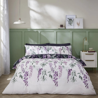 Catherine Lansfield Wisteria Floral Reversible Duvet Cover Set with Pillowcases