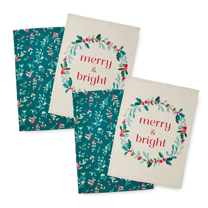 Catherine Lansfield Christmas Holly and Mistletoe Cotton Kitchen Tea Towel Pack of 4