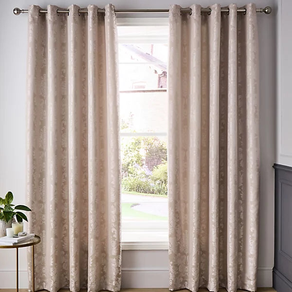 Catherine Lansfield Damask Jacquard Lined Eyelet Curtains Two Panels