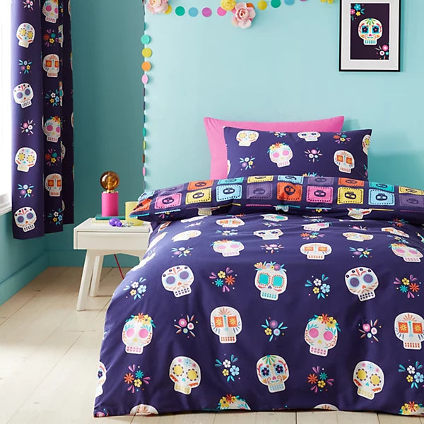 Catherine Lansfield Sugar Skull Fiesta Reversible Duvet Cover Set with Pillowcases