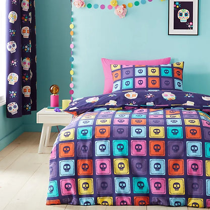 Catherine Lansfield Sugar Skull Fiesta Reversible Duvet Cover Set with Pillowcases