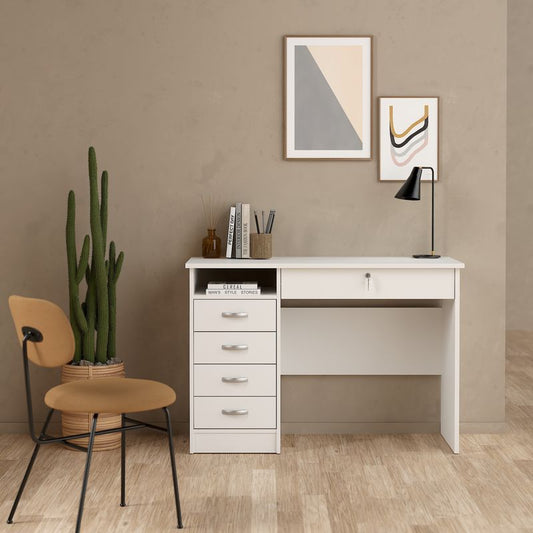 Function Plus Desk 5 Drawers in White