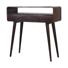 Curved Light Walnut Console Tables