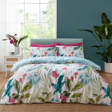 Catherine Lansfield Aruba Tropical Floral Reversible Duvet Cover Set with Pillowcases