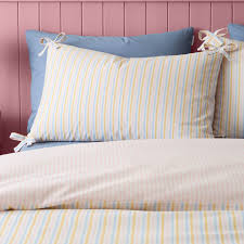 Catherine Lansfield Brighton Stripe Bow Trim Duvet Cover Set with Pillowcases