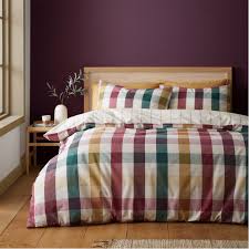 Catherine Lansfield Autumn Check Reversible Duvet Cover Set with Pillowcases