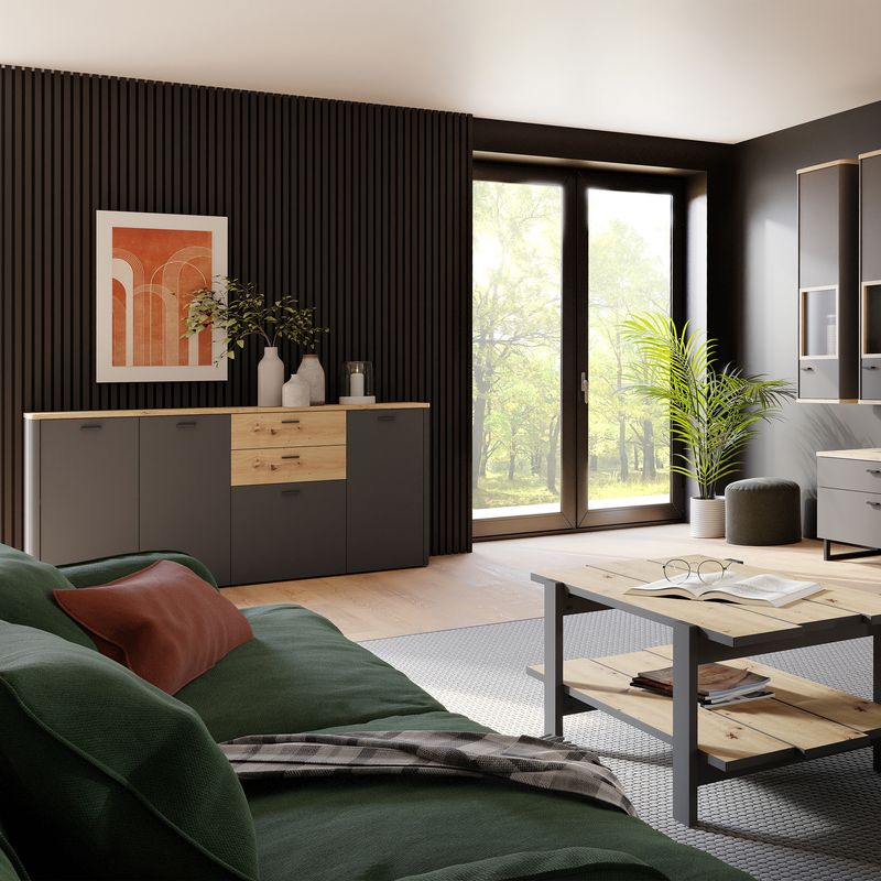 Klara 4 Door 2 Drawer Chest in Grey and Oak