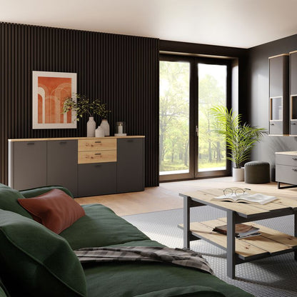 Klara 4 Door 2 Drawer Chest in Grey and Oak