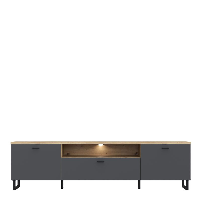 Klara TV Unit with 2 Drawers 1 Flip Door in Grey and Oak inc LED Lighting