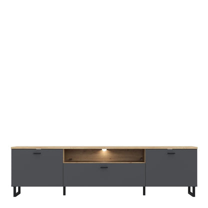 Klara TV Unit with 2 Drawers 1 Flip Door in Grey and Oak inc LED Lighting