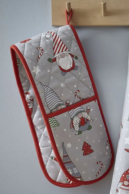 Catherine Lansfield Christmas Gnomes Cotton Kitchen Double Oven Glove