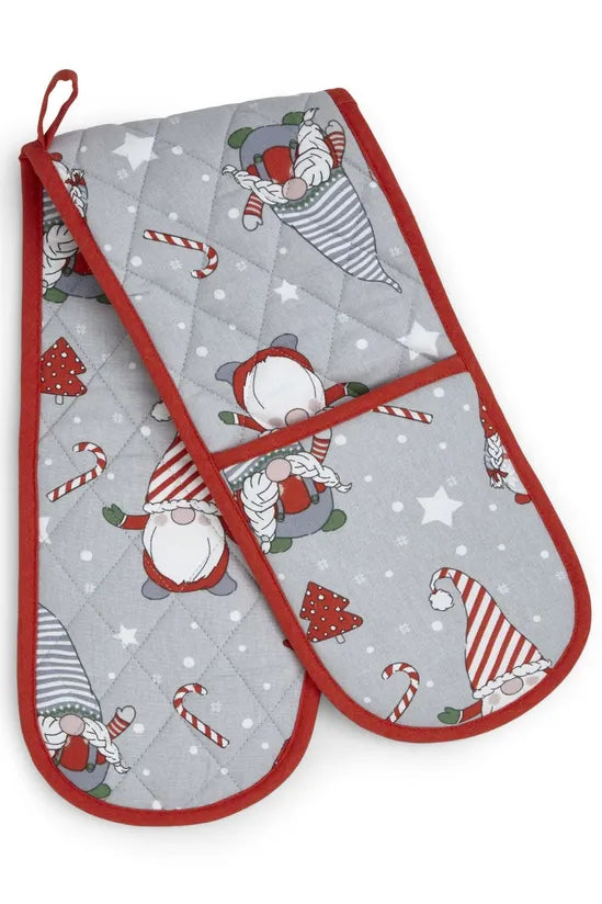 Catherine Lansfield Christmas Gnomes Cotton Kitchen Double Oven Glove