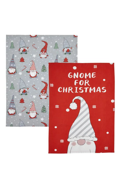 Catherine Lansfield Christmas Gnomes Cotton Kitchen Tea Towel Pack of 4