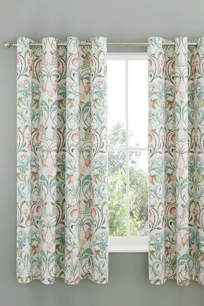 Catherine Lansfield Clarence Floral Lined Eyelet Curtains Two Panels