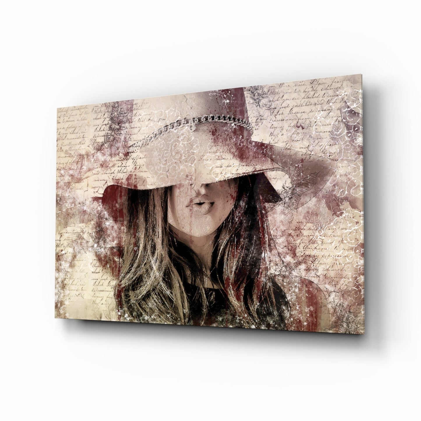 Girl in Retro Hat Glass Wall Art