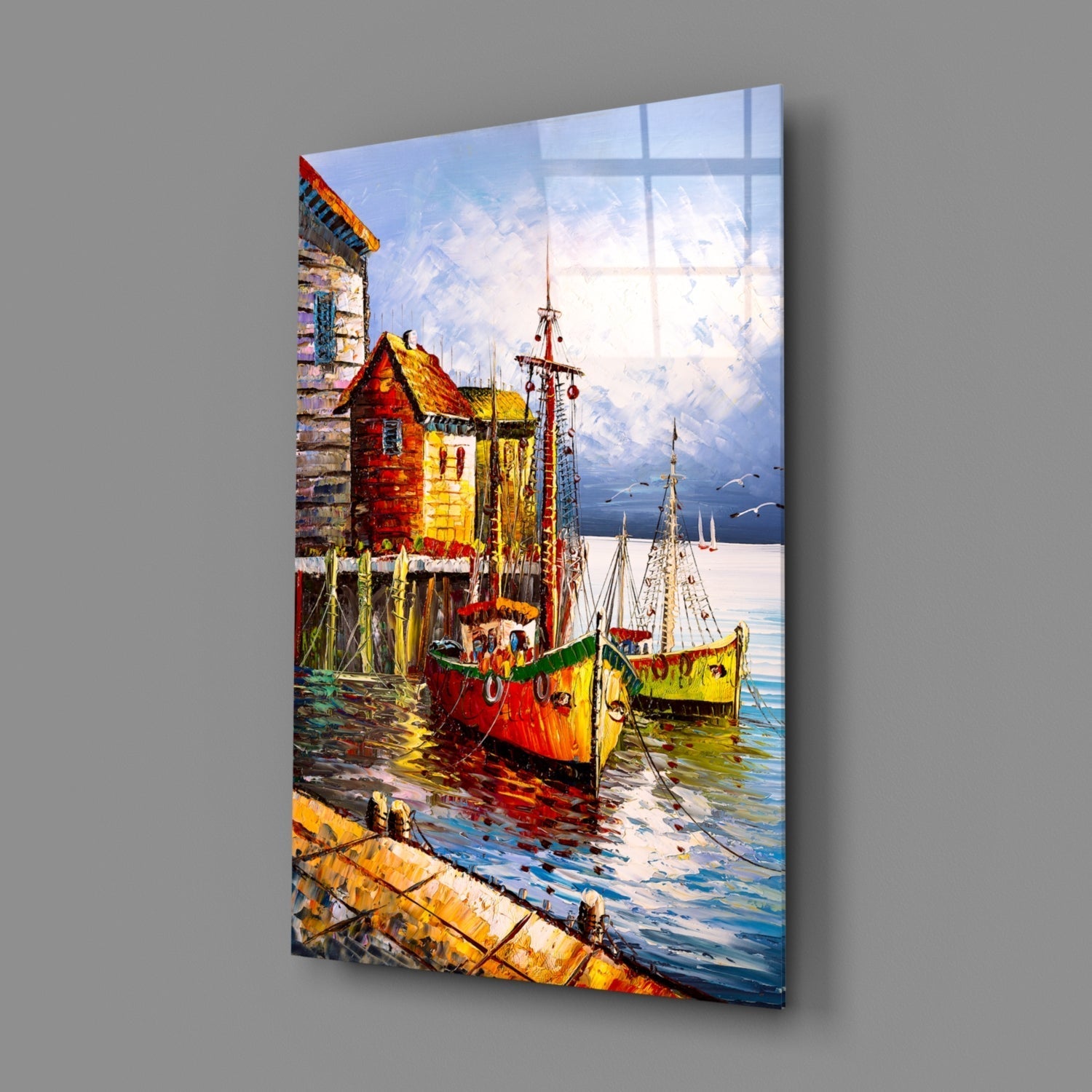 Boats on the Shore Glass Wall Art