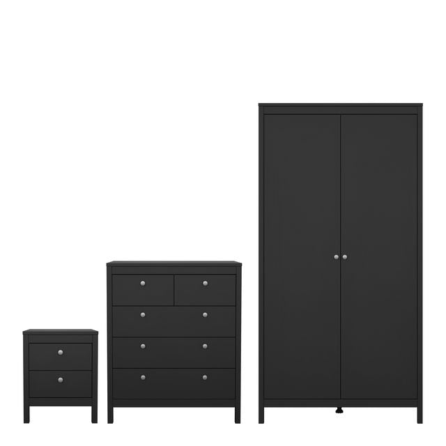 Madrid Package - Bedside Table 2 Drawers + Chest 5 Drawers + Wardrobe