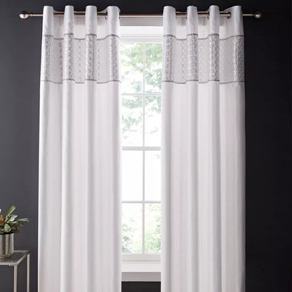 Catherine Lansfield Deco Sequin Lined Eyelet Curtains Two Panels