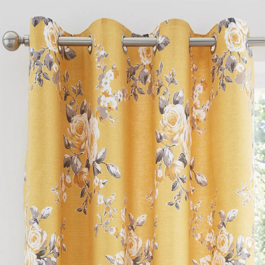 Catherine Lansfield Canterbury Floral Lined Eyelet Curtains Two Panels