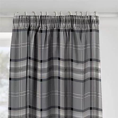 Catherine Lansfield Kelso Check Lined Pencil Pleat Curtains Two Panels