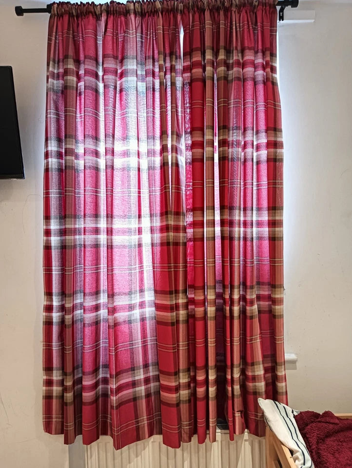 Catherine Lansfield Kelso Check Lined Pencil Pleat Curtains Two Panels