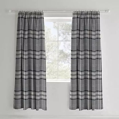 Catherine Lansfield Kelso Check Lined Pencil Pleat Curtains Two Panels