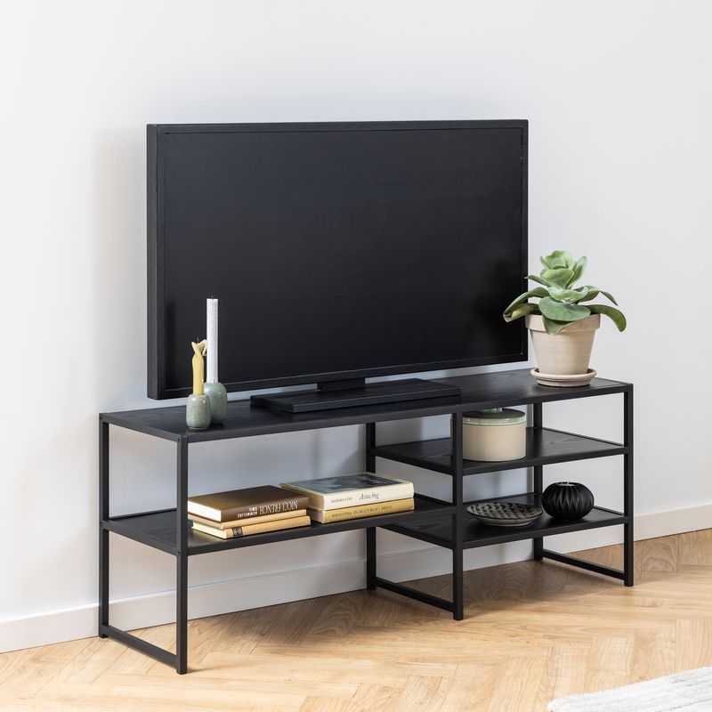 Seaford Black Metal Open TV Unit with 3 Shelves