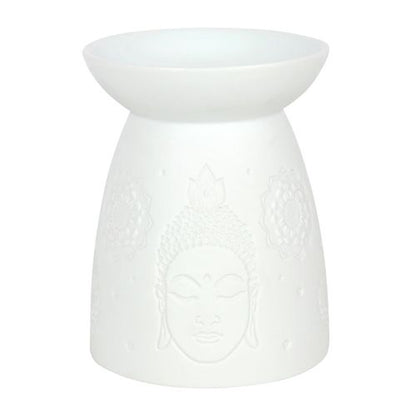 White Ceramic Buddha Face Oil Burner and Wax Warmer
