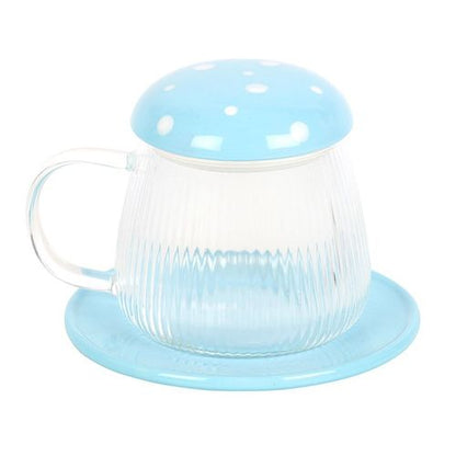 Blue Glass Mushroom Mug and Saucer