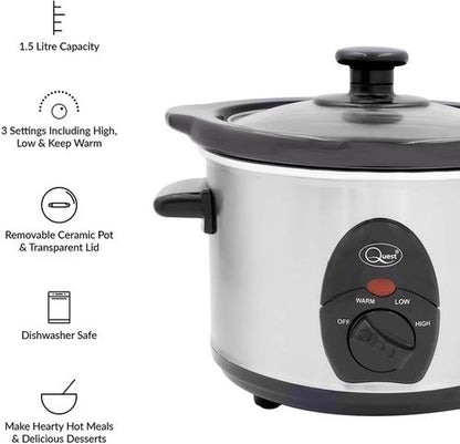 Quest 1.5 Litre Compact Slow Cooker Stainless Steel- 35260