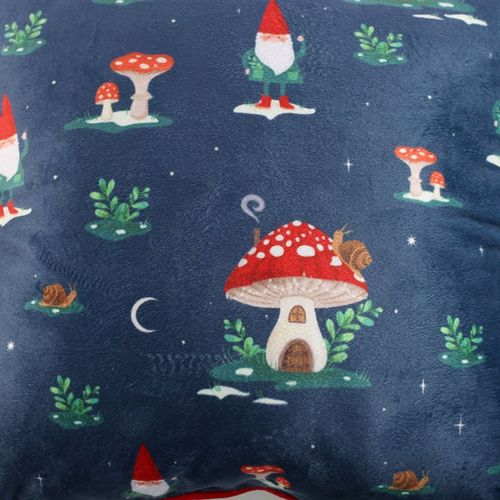 35cm Square Gnome Print Cushion with Pom Poms