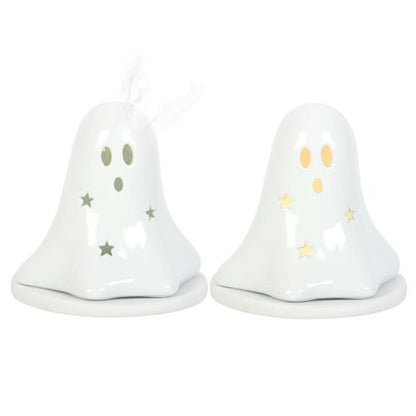 Ceramic Ghost Tealight and Incense Cone Holder