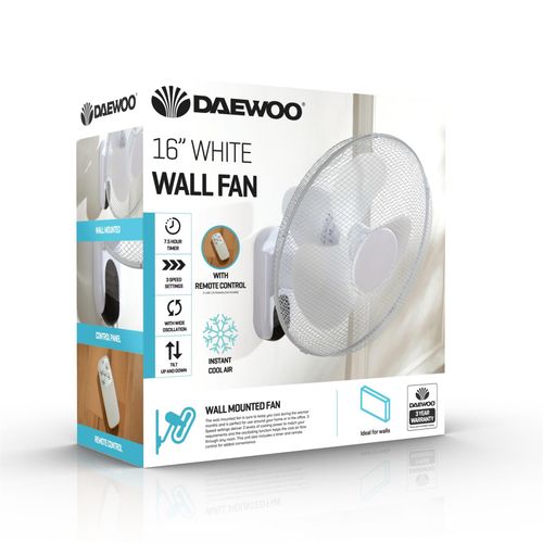 Daewoo 16" White Wall Fan | With Remote Control