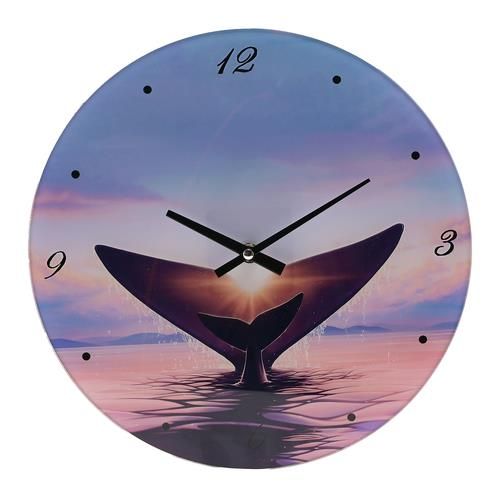 Hometime Glass Wall Clock 30cm Whale Design