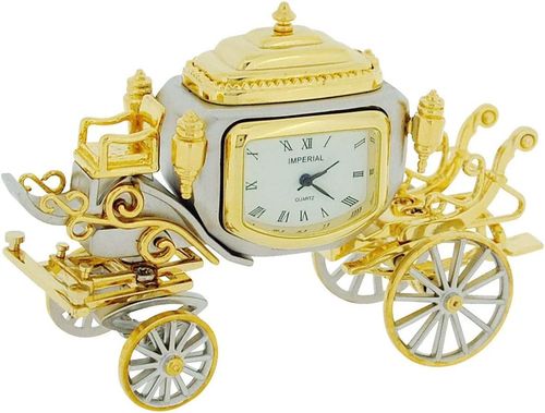 GTP Miniature Clock Two Tone Plated Jubilee Royal State Coach Novelty Collectors Clock IMP1050 - CLEARANCE NEEDS RE-BATTERY