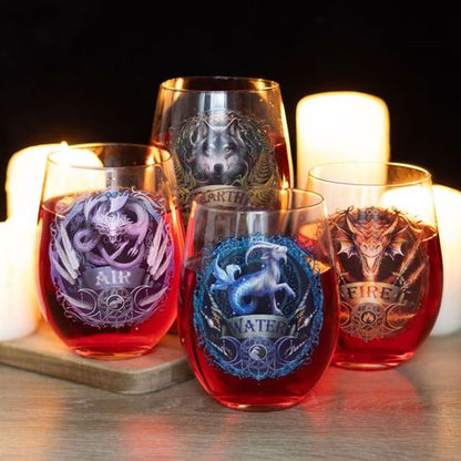 Set of 4 Elemental Stemless Wine Glasses by Anne Stokes